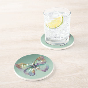 Purple Aqua Blue Gold Mint Butterflies Coaster