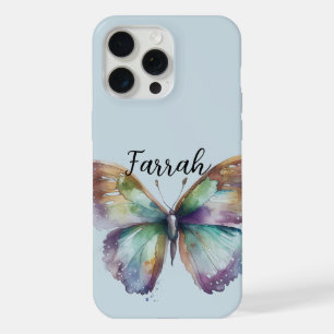 Purple Aqua Blue Gold Mint Butterflies iPhone 15 Pro Max Case