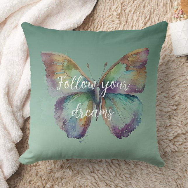 Purple Aqua Blue Gold Mint Butterflies Throw Pillow (Blanket)