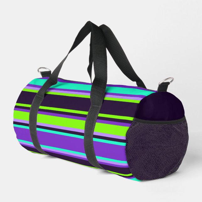 Purple, Aqua, & Chartreuse Striped Cut Sew Bag (Right Corner)