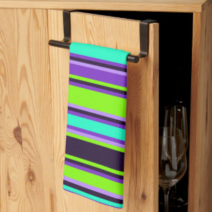 Purple, Aqua, & Chartreuse Striped Kitchen Towel