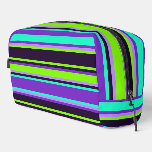 Purple, Aqua, & Chartreuse Striped Toiletry Bag (Right Corner)