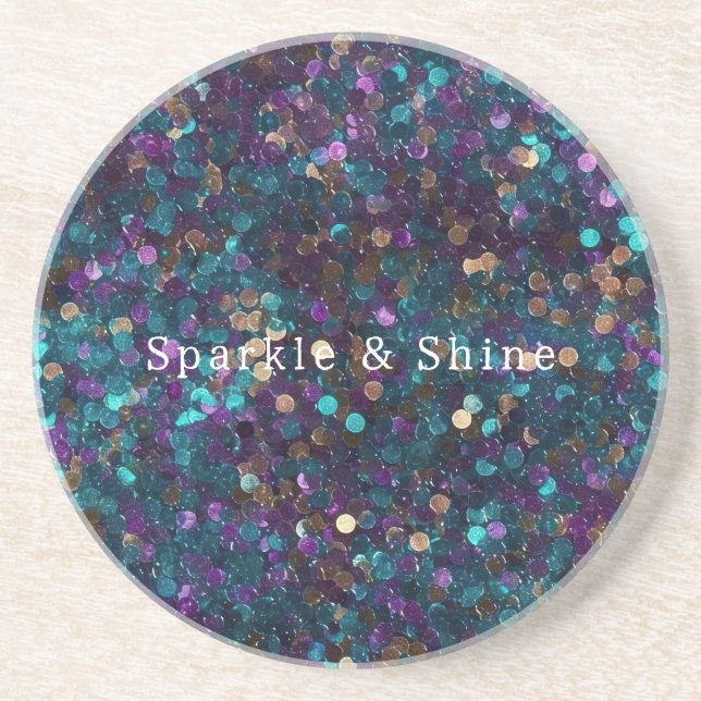 Purple Aqua Glam Gold Mermaid Sparkle Coaster (Front)