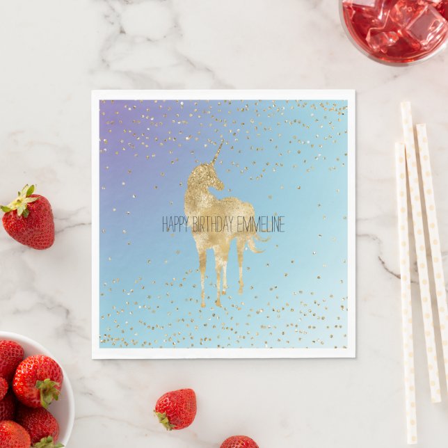 Purple Aqua Gold Sparkle Unicorn   Napkin (Insitu)