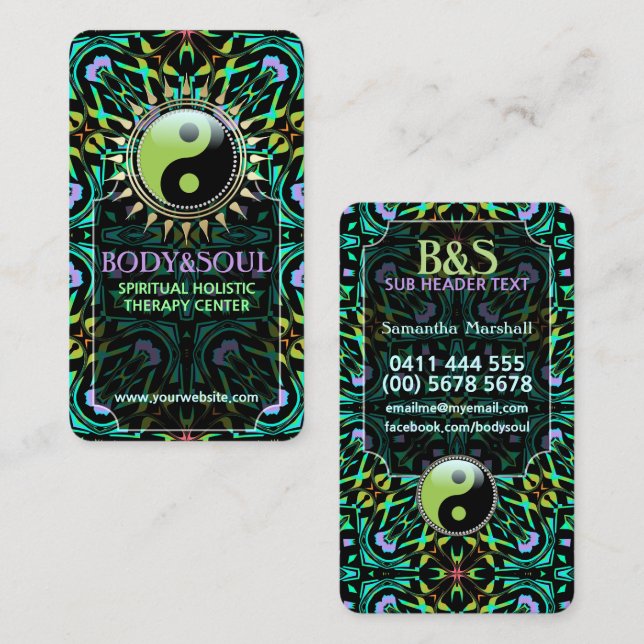 Purple Aqua Green Yin Yang Cartes de visite (Devant / Derrière)