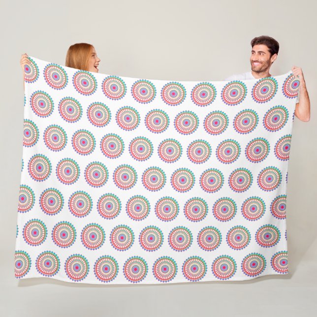 Purple Aqua Mandala Boho Custom Background Fleece Blanket (In Situ)