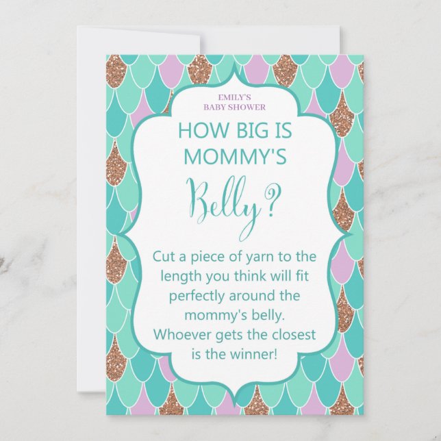 Purple Aqua Mermaid Baby Shower Game Invitation (Front)
