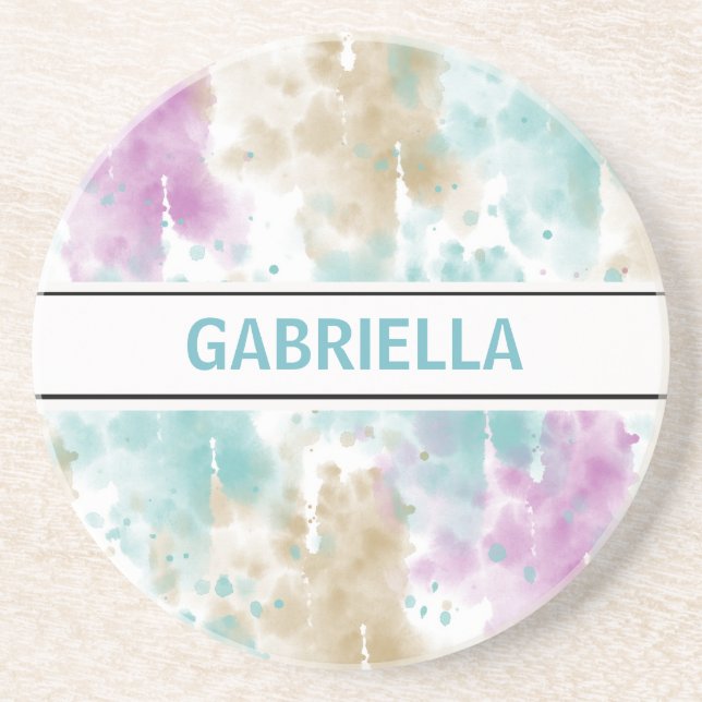 Purple Aqua Mint Pink Cream Abstract Coaster (Front)