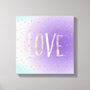 Purple Aqua Ombre Gold Hearts Love Canvas Print