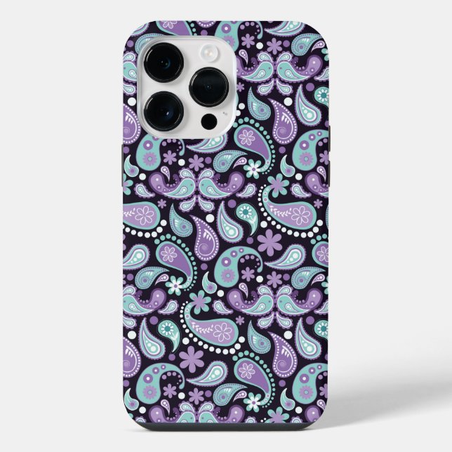 PURPLE & AQUA PAISLEY PATTERNS iPhone CASE (Back)