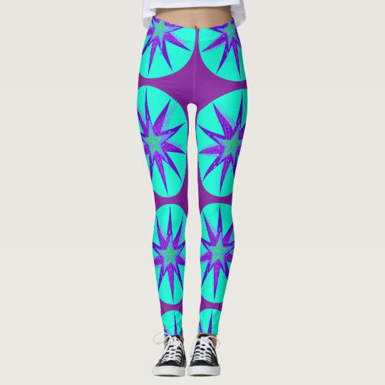 Purple & Aqua Star Leggings