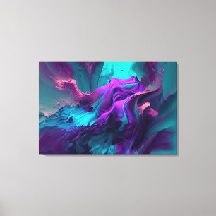 Purple Aqua Turquoise Beautiful Abstract Fluid Art Canvas Print