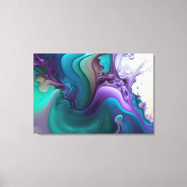 Purple Aqua Turquoise Beautiful Abstract Fluid Art Canvas Print (Front)