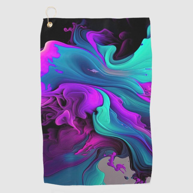 Purple Aqua Turquoise Beautiful Abstract Fluid Art Golf Towel (Front)