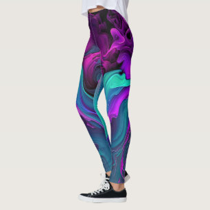 Purple Aqua Turquoise Beautiful Abstract Fluid Art Leggings