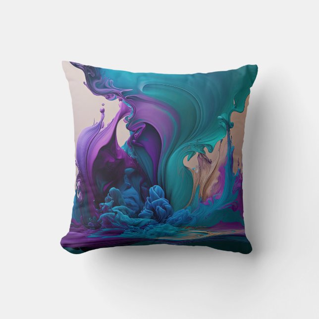Purple Aqua Turquoise Beautiful Abstract Fluid Art Throw Pillow (Front)