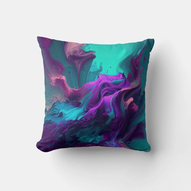 Purple Aqua Turquoise Beautiful Abstract Fluid Art Throw Pillow (Front)