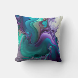 Purple Aqua Turquoise Beautiful Abstract Fluid Art Throw Pillow