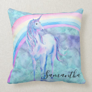 Purple Aqua Unicorn Dream Throw Pillow