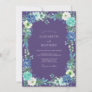 Purple Aqua Watercolor Wedding Invitation