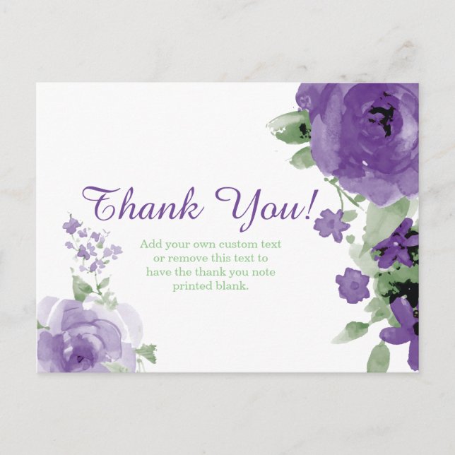 Purple, Aquarelle, Fleur Merci Cartes (Devant)