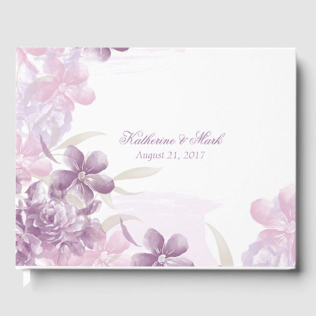 Purple Aquarelle Floral Mariage Livre d'Invité (Recto)