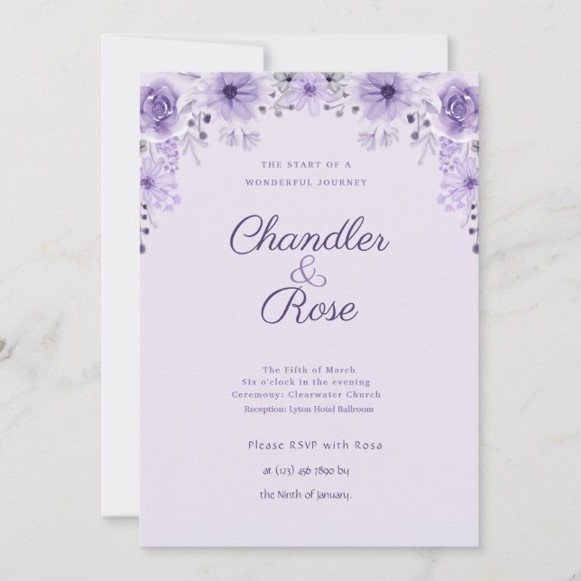 Purple Aquarelle glyteria Faire-part de mariage (Devant)