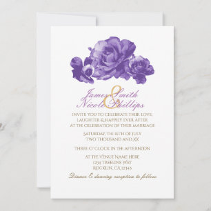 Purple Aquarelle Vintages Roses Invitations
