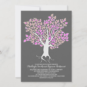 Purple arbre élégant mariage moderne invitations