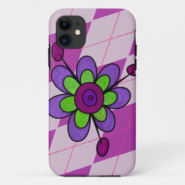 Purple Argyle & Flower Case-Mate iPhone Case (Back)