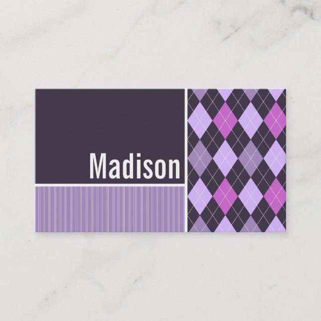 Purple Argyle Pattern Business Card (Front)