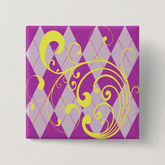 Purple Argyle Swirl 2 Inch Square Button (Front)