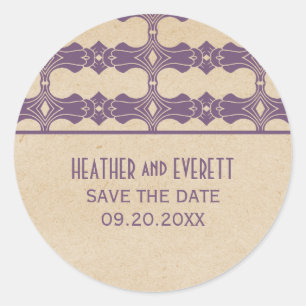 Purple Art Deco Border Save the Date Stickers