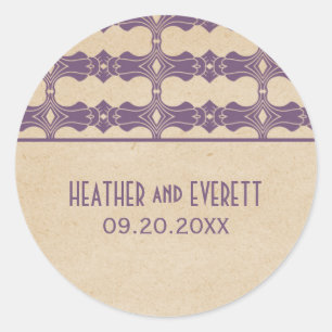 Purple Art Deco Border Wedding Stickers
