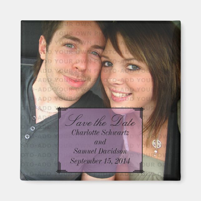 Purple Art Deco Frame Save the Date Magnet (Front)