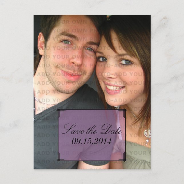 Purple Art Deco Frame Save the Date Postcard (Front)