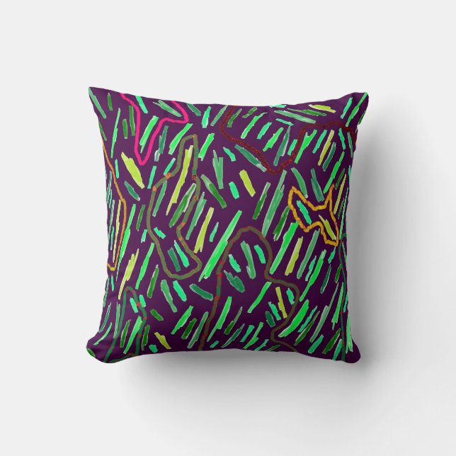 Purple art inspired design with stripes throw pillow (Front)