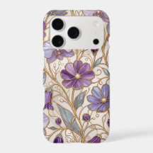 Purple Art Nouveau Floral Gold Stained Glass