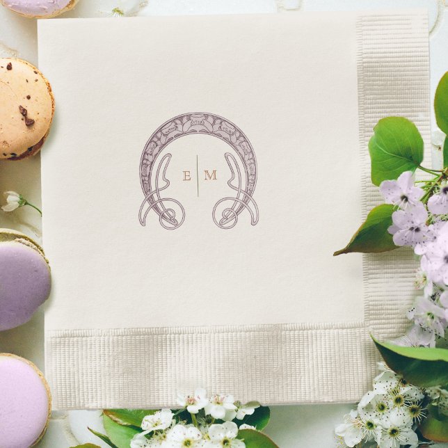 Purple Art Nouveau Mucha Monogram Initials Table Napkin (Creator Uploaded)