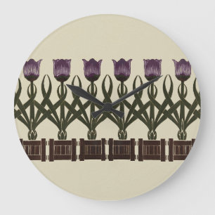 Purple Art Nouveau Tulips Large Clock