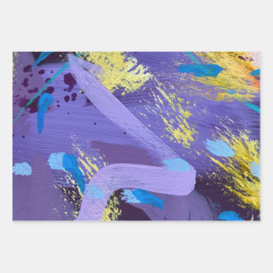 Purple Art Wrapping Paper Flat Sheet Set of 3