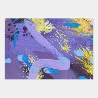 Purple Art Wrapping Paper Flat Sheet Set of 3