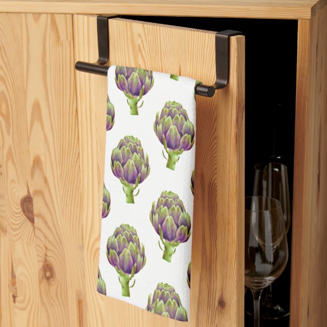 Purple Artichoke Pattern Kitchen Towel (Thirds Fold)
