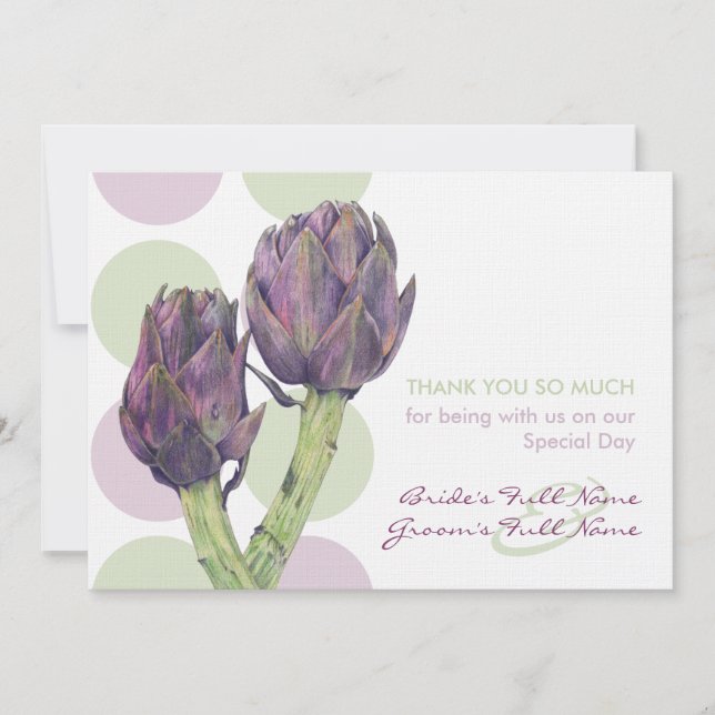 Purple Artichokes Wedding Thank You Card (Front)