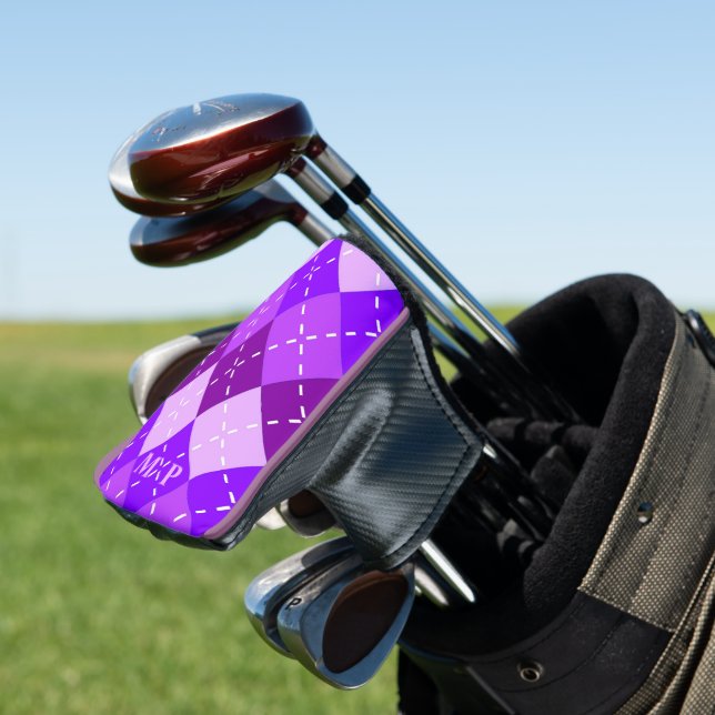 Purple Arygle with White Stitching Personalized Golf Head Cover (In Situ)