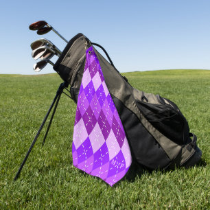 Purple Arygle with White Stitching Personalized Golf Towel