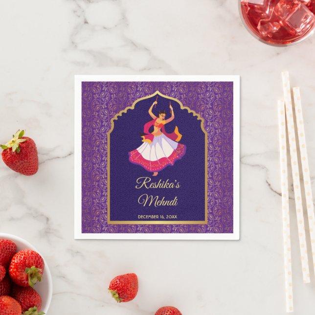 Purple Asian Arabian golden pattern border Mehndi  Napkin (Insitu)