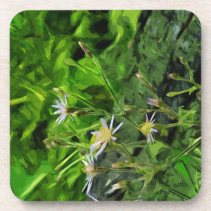 Purple Aster Among Burnt Trees Abstract Coaster
