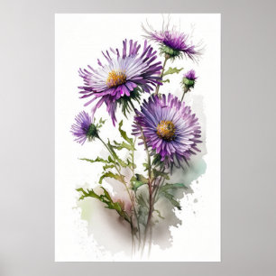 Purple Aster Flower Art Print Poster