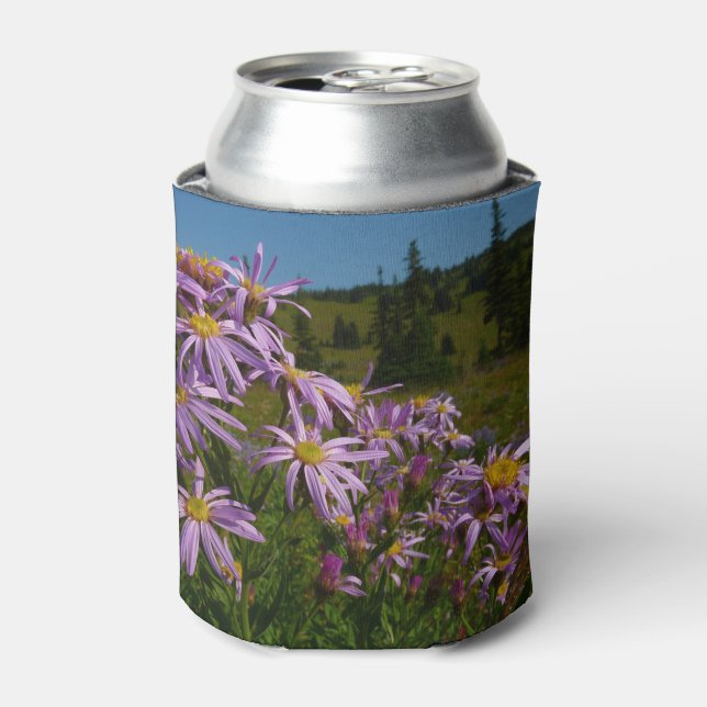 Purple Aster Flowers at Mount Rainier Can Cooler (Can Front)